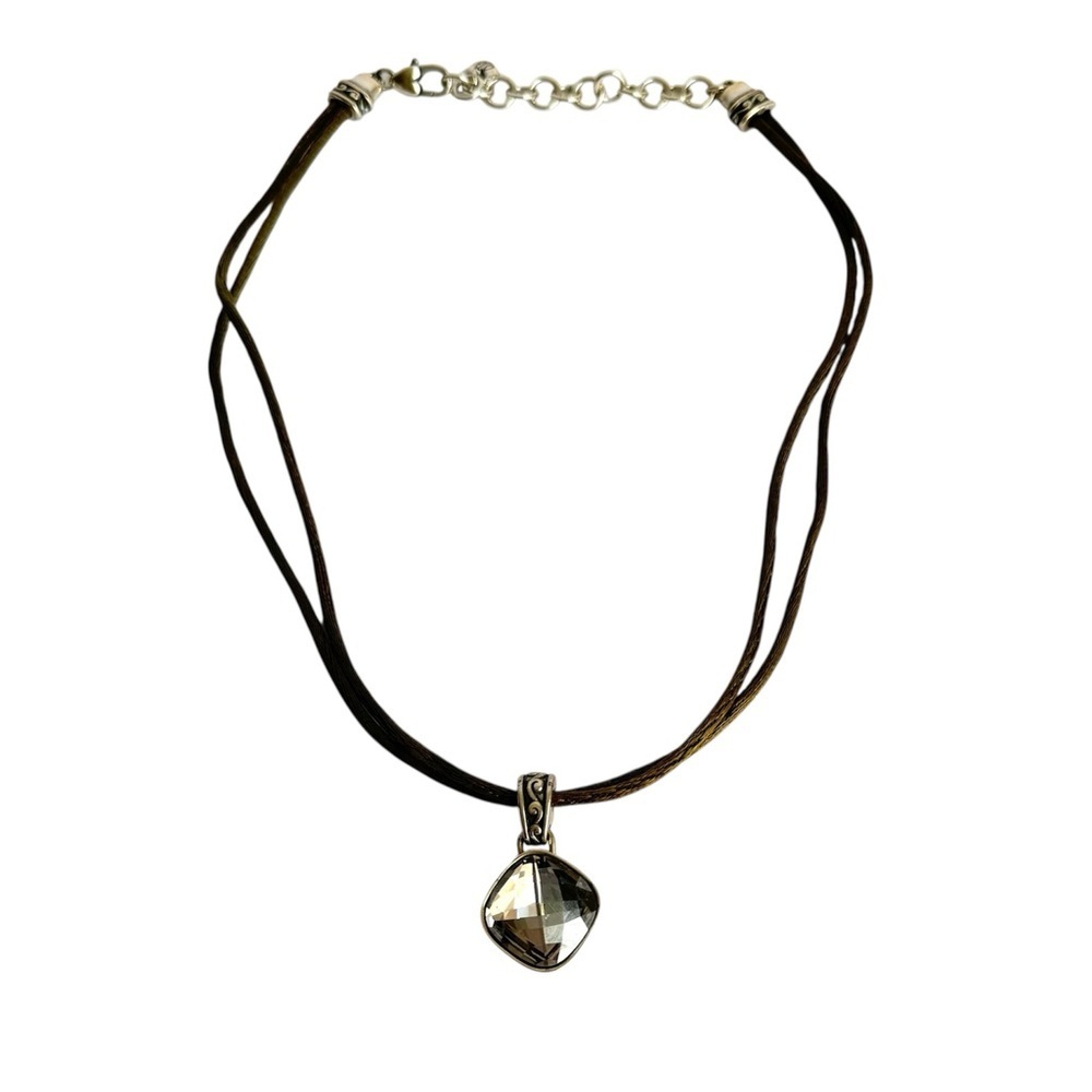 Brighton Venus Necklace Swarovski Crystal Pendant Olive Double Cord Silver Tone - Picture 3 of 11
